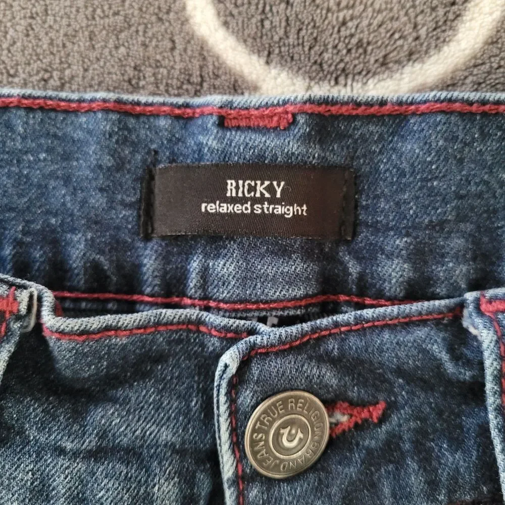 True Religion Ricky Flap Big T Relaxed Straight Mens Jeans 32W x 33L Dark Wash
